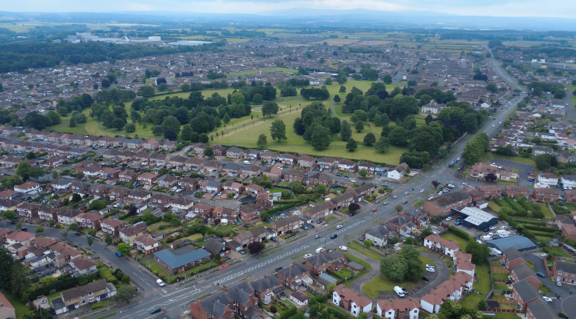 Aerial view of Chances Park and surrounding streets in Raffles & Morton, Carlisle
